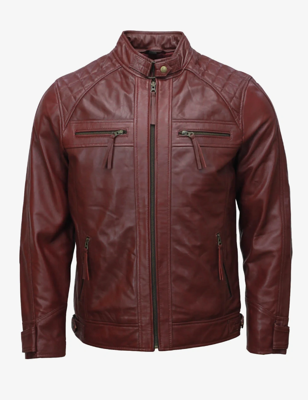 Mens Cafe Racer Crimson Leather Jacket