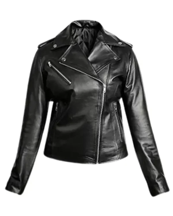 Motorcycle Black Leather Jacket for Women