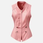 Ladies Baby Pink Leather Biker Vest