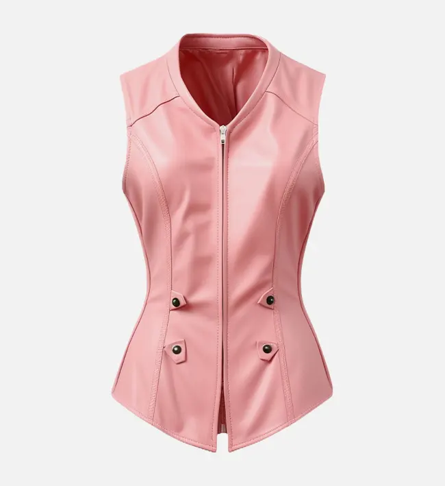 Ladies Baby Pink Leather Biker Vest