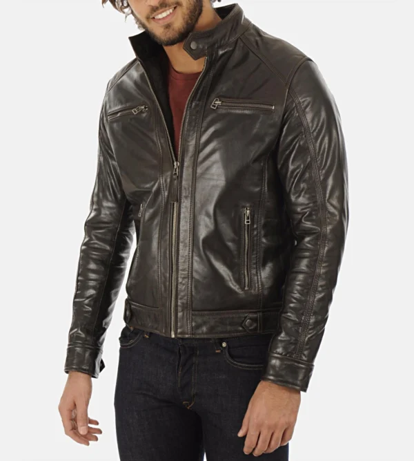 Genuine buffalo leather hooded jacket men