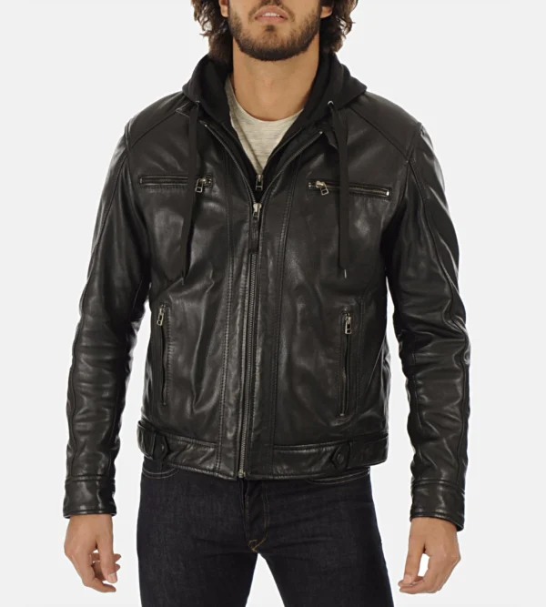 Genuine lambskin leather hoodie men