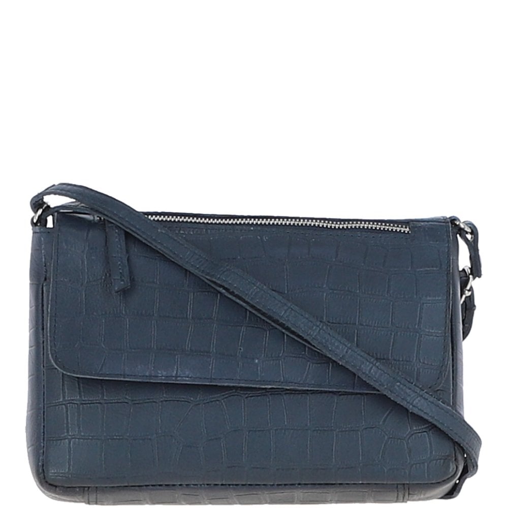 Flap Over Valentina Croc Print Real Leather Shoulder Bag