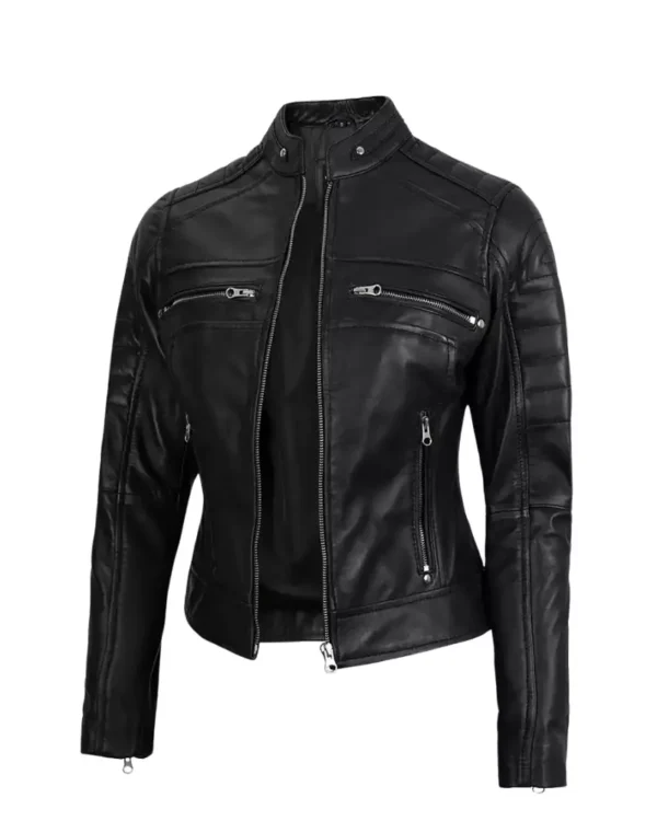 Genuine leather biker coat