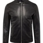 Mens Real Leather Classic Black Cafe Racer Jacket