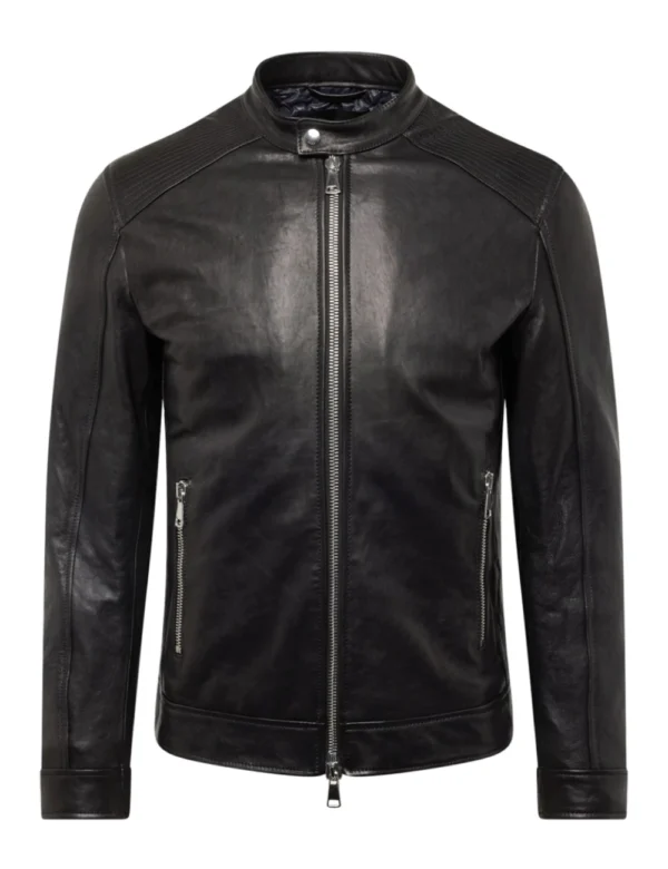 Mens Real Leather Classic Black Cafe Racer Jacket