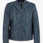 Authentic Navy Leather Cafe Racer Jacket