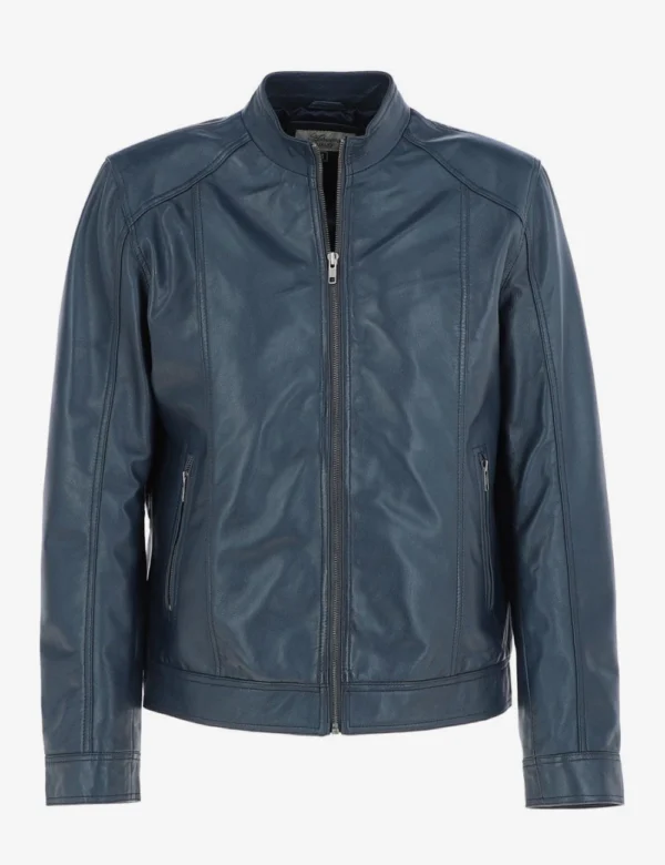 Authentic Navy Leather Cafe Racer Jacket