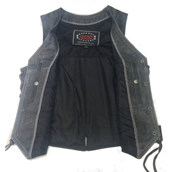 Gray leather vest with side lace detail