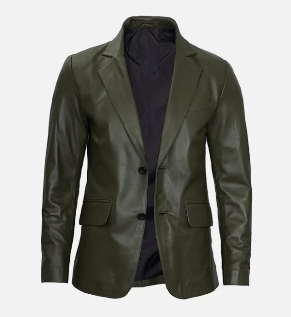 Green genuine leather blazer men