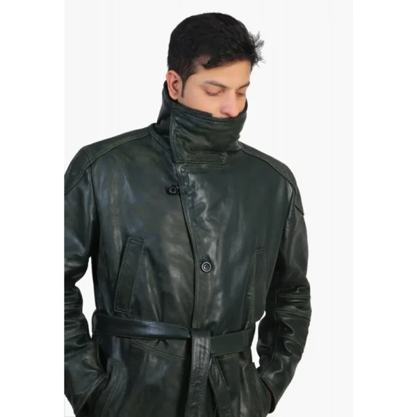 Green leather trench coat men