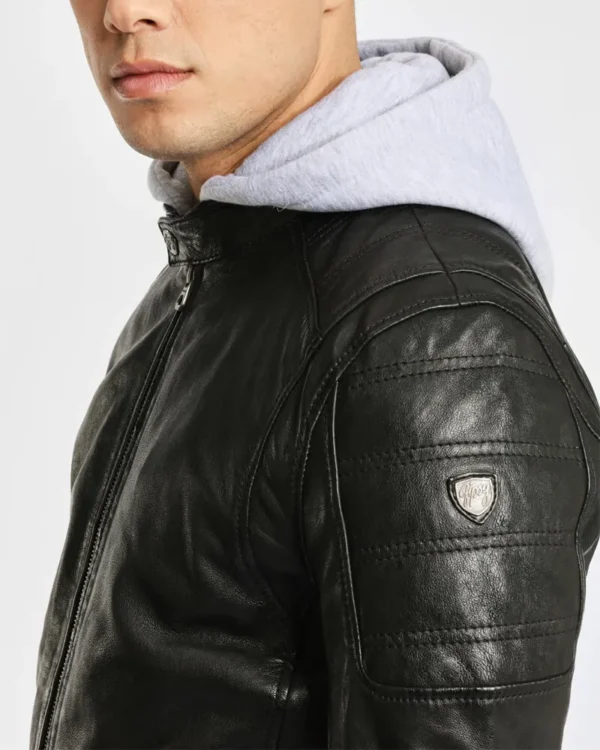 Hooded biker jacket black