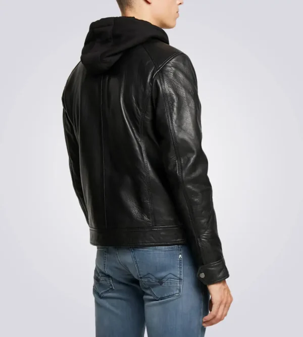 Hooded black biker jacket shearling