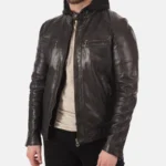 Hooded Mens Athens Black Genuine Leather Jacket