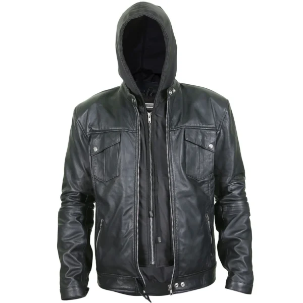 Hoodie leather jacket for men