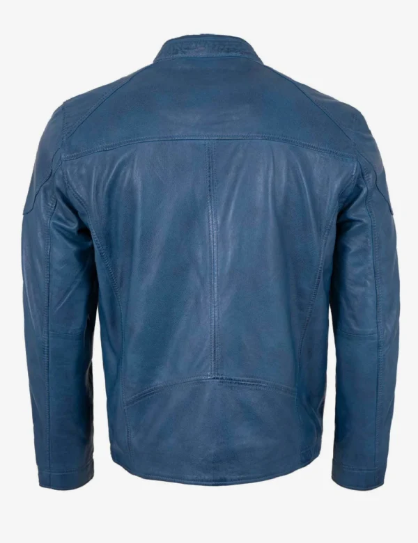 Mens Horizon Leather Blue Cafe Racer Jacket - Image 3