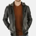 Genuine Lambskin Leather Jacket Jimmy Black Hooded