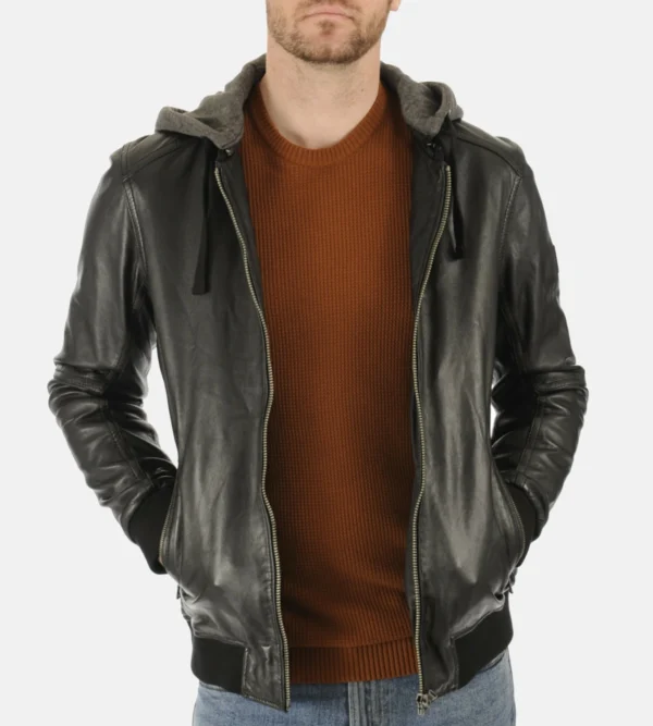 Genuine Lambskin Leather Jacket Jimmy Black Hooded