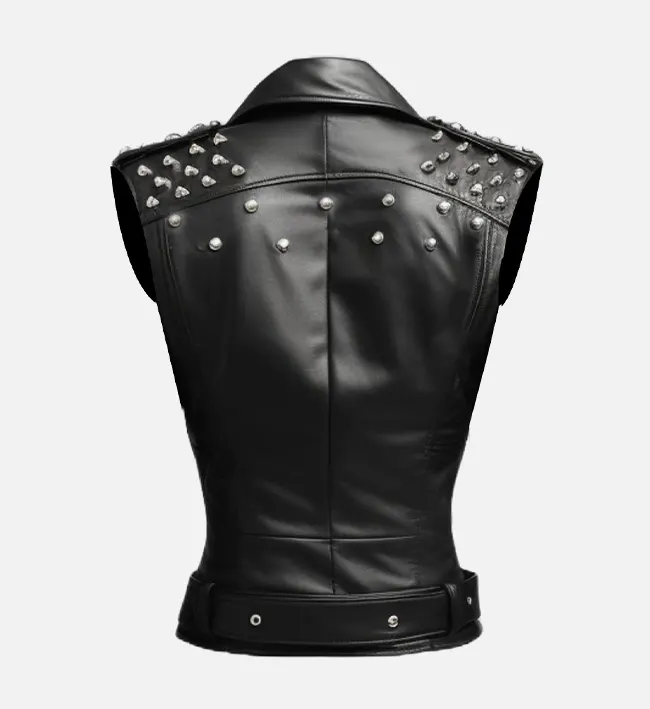 Stylish Black Leather Biker Vest for Women