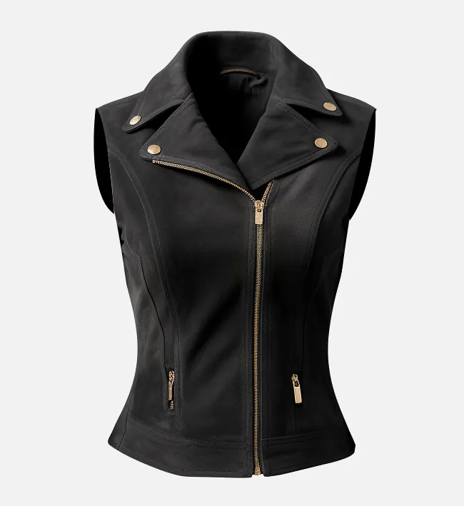 Ladies black suede biker vest