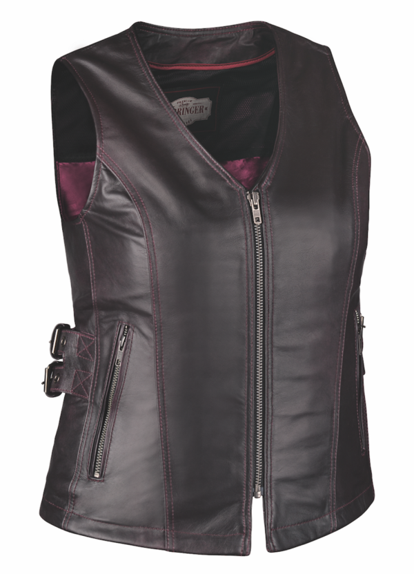 Ladies purple leather riding vest