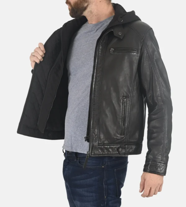 Lambskin hooded jacket men