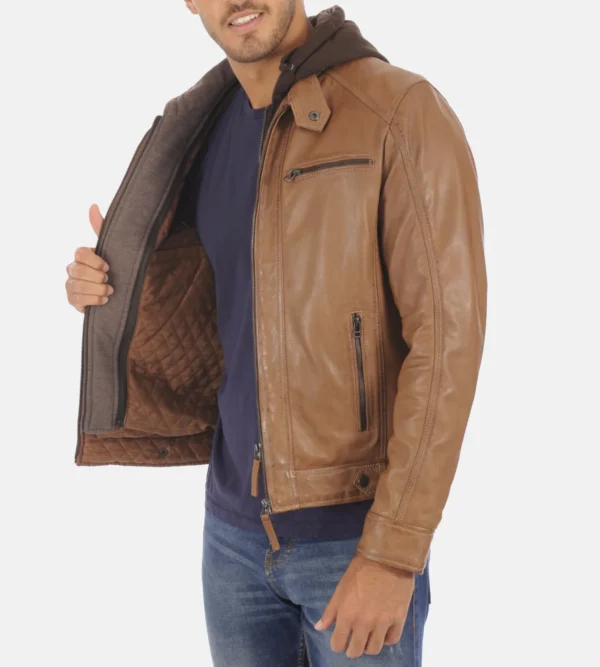Lambskin leather hoodie men