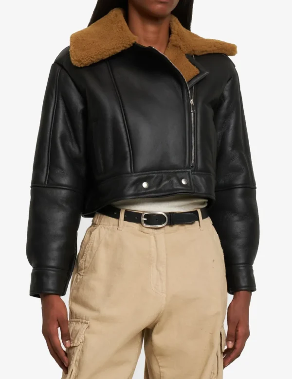 Lambskin leather shearling coat for women