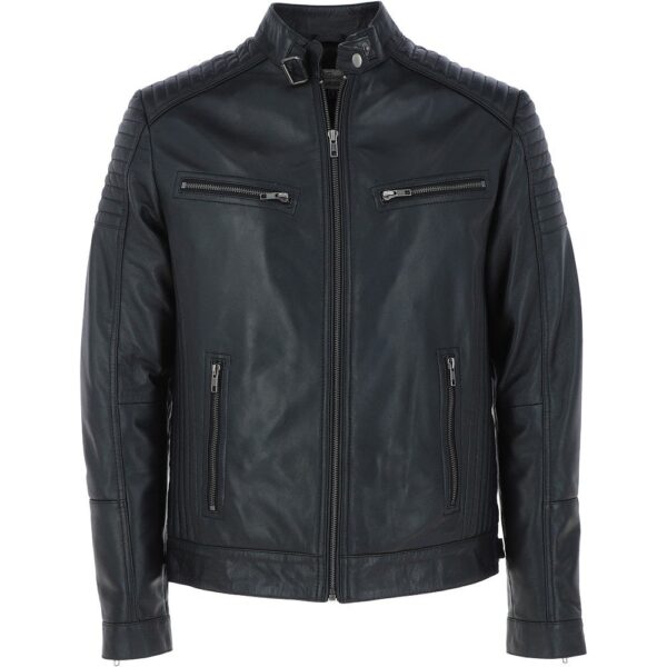 Mens Black Leather Biker Jacket