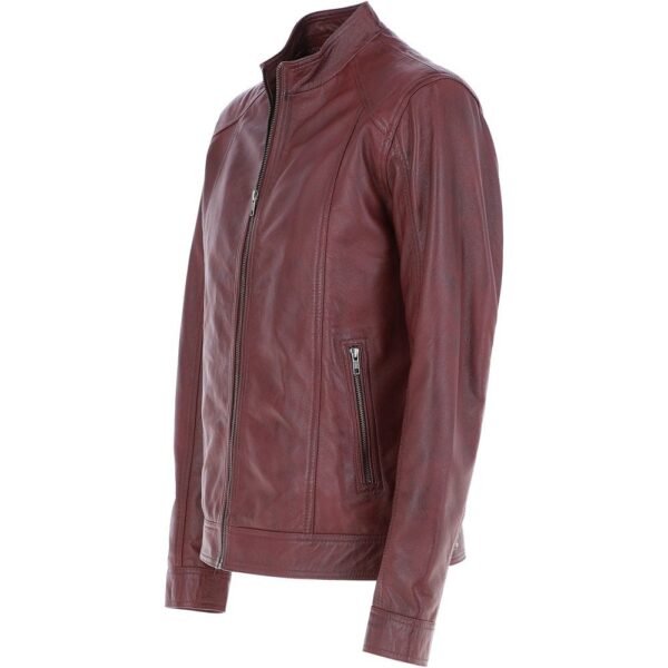 Leather Motorcycle Jacket Mens Burgundy