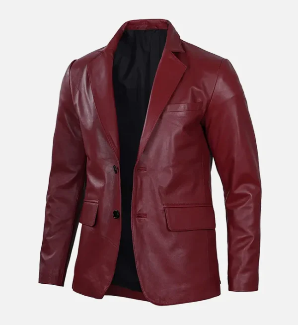 Leather blazer jacket maroon men