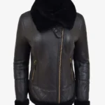 Womens Sheepskin Aviator Leather Jacket Eclipse Black Edge