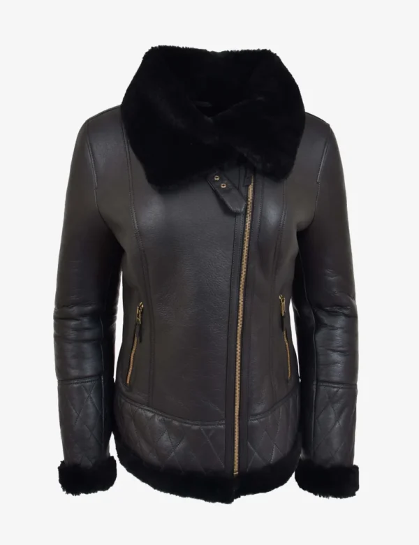 Womens Sheepskin Aviator Leather Jacket Eclipse Black Edge