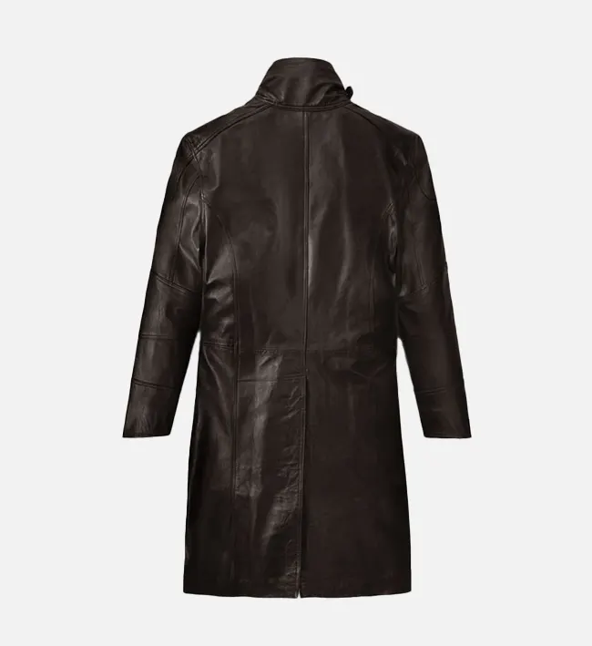 Classic Mens Dark Brown Leather Long Coat