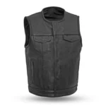 Trucker Style Slim Fit Black Leather Vest For Men