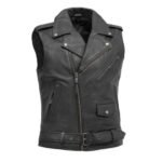 Mens Leather Black Vest Biker Style