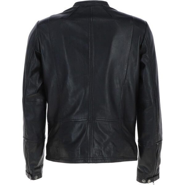 Mens Black Round Collar Motorcycle Jacket