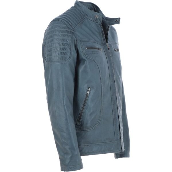 Mens Blue Leather Motorcycle Jacket