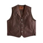 Brown Lapel Collar Leather Vest For Mens