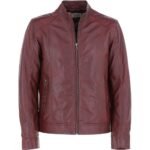Mens Leather Motorcycle Jacket Burgundy