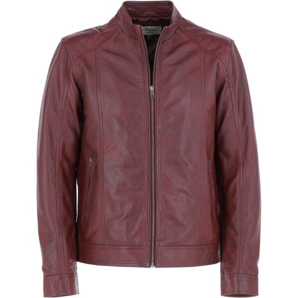Mens Leather Motorcycle Jacket Burgundy