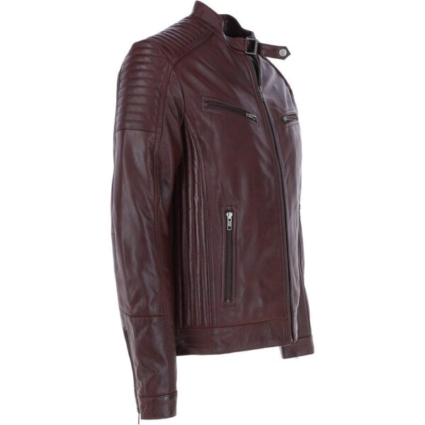 Mens Burgundy Leather Motorcycle Jacket