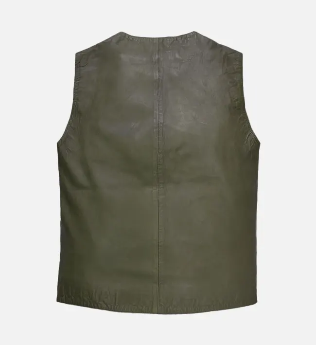 Mens Green Wax and Washed Leather Vest