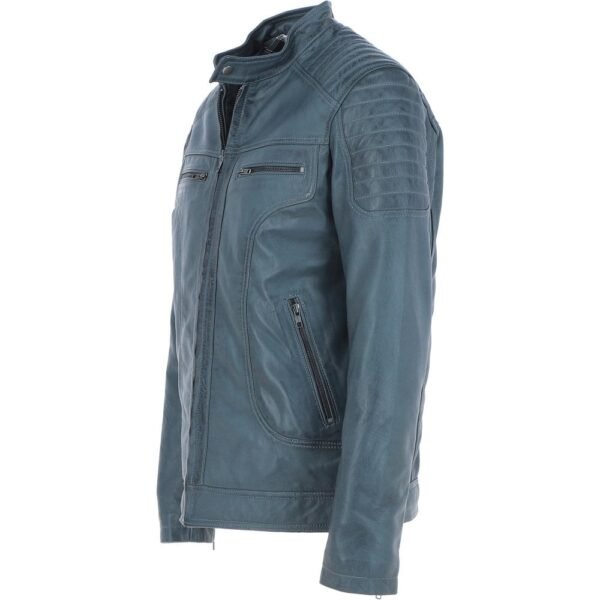Mens Leather Jacket Blue Motorcycle Style