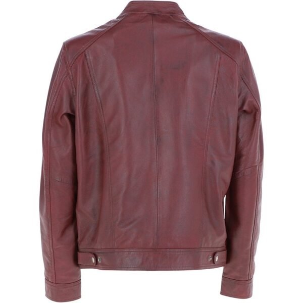 Mens Leather Jacket Burgundy Motorcycle Style