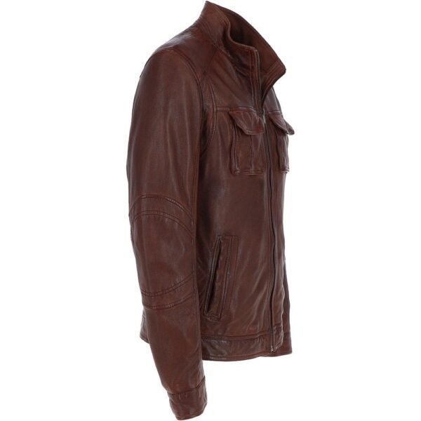 Mens Leather Jacket Red Brown Biker Style