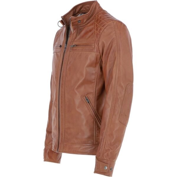 Mens Waxed Tan Leather Motorcycle Jacket
