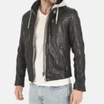 Winston Black Removable Hoodie Leather Jacket
