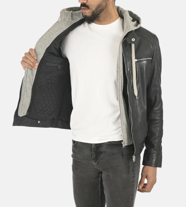 Mens black lambskin hoodie jacket