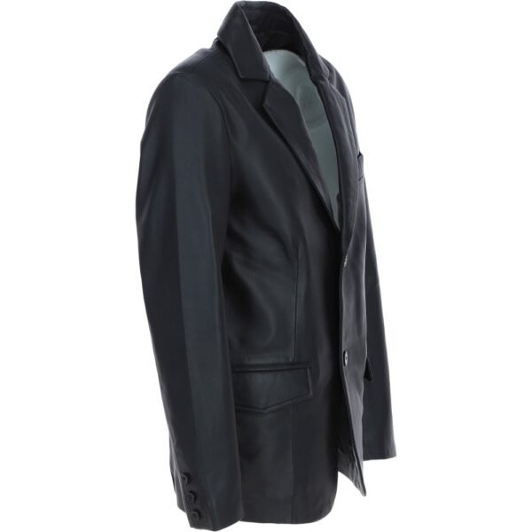 Mens black leather blazer premium